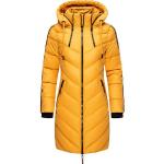 Gelbe Gesteppte Marikoo Maxi Damensteppmäntel & Damenpuffercoats mit Reißverschluss aus Kunstleder mit Kapuze Größe XS für den für den Winter 