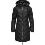 Schwarze Gesteppte Marikoo Midi Damensteppmäntel & Damenpuffercoats mit Reißverschluss aus Kunstleder mit Kapuze Größe XS für den für den Winter 