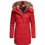 Rote Gesteppte Casual Wasserdichte Winddichte Marikoo Damensteppmäntel & Damenpuffercoats mit Reißverschluss aus Kunstleder mit Kapuze Größe M für den für den Winter 
