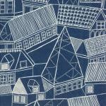 Blaue Skandinavische Marimekko Papierservietten mit Helsinki-Motiv aus Stoff 20-teilig 