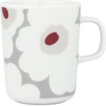 Marimekko - Oiva/Unikko Tasse 25 cl, Weiß / Hellgrau / Rot / Gelb - Weiß