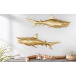 Reduzierte Goldene Maritime 22 cm Riess Ambiente Wanddeko mit Hai-Motiv glänzend aus Metall 2-teilig 