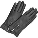 Schwarze MARKBERG Lederhandschuhe mit Reißverschluss aus Leder für Damen Größe 7.5 
