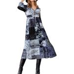 Marken Kleid blau-ecru-schwarz Gr. 48 0520545018