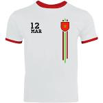 Marocco Soccer World Cup Fussball WM Fanfest Gruppen Herren Männer Ringer Trikot T-Shirt Streifen Trikot Marokko, Größe: M,White/Red