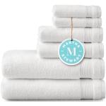 MARTHA STEWART Badetücher Set aus 100% Baumwolle - 6-teilig | 2 Badetücher, 2 Handtücher, 2 Waschlappen | schnell trocknend, plüschig & saugfähig | ideal für den täglichen Gebrauch | weiß