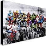 Marvel DC Comic Super Heroes Lunch Wolkenkratzer Leinwand gerahmt Wall Art – verschiedene Größen, schwarz / weiß, A3 16x12 inch