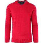Rote Unifarbene Oversize Langärmelige Marvelis V-Ausschnitt Herrenpullover aus Baumwolle Größe XXL 
