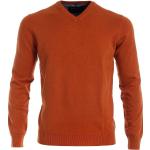 Orange Unifarbene Marvelis V-Ausschnitt Herrenpullover aus Baumwolle Größe XXL 