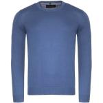 Blaue Unifarbene Casual Langärmelige Marvelis Rundhals-Ausschnitt Strickpullover aus Baumwolle für Herren Größe 3 XL für den für den Herbst 