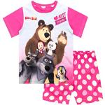 Pinke Gepunktete Mascha und der Bär Kinderschlafanzüge & Kinderpyjamas mit Tiermotiv für Mädchen Größe 116 