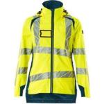 Gelbe Wasserdichte Atmungsaktive Warnschutzjacken mit Reißverschluss aus Hardshell mit Kapuze für Herren Größe XS für den für den Winter 