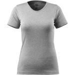 Graue Melierte V-Ausschnitt T-Shirts für Damen 