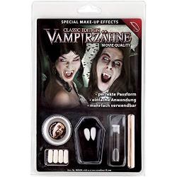 Maskworld Vampir Zähne Deluxe-Set inkl. Dentalmasse/Zahn-Kleber - hochwertige Wiederverwendbare Dracula Weiße Eckzähne für Halloween, Karneval & Fantasy - Classic Edition - Movie Quality