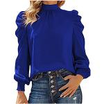 Hellblaue Business Langärmelige Stehkragen T-Shirts mit Puffärmeln aus Chiffon für Damen Übergrößen für den für den Herbst 