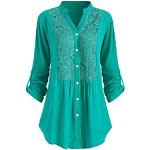 Mintgrüne Unifarbene Elegante Langärmelige Stehkragen Damenjeanshemden aus Chiffon Größe 4 XL Große Größen für den für den Herbst 