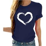 Hellblaue Vintage Kurzärmelige Herzförmige T-Shirts mit Reißverschluss aus Flanell mit Kapuze für Damen Größe M für den für den Sommer 