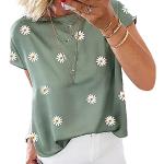 Grüne Leo-Look Vintage Wasserfall-Ausschnitt Tunika-Blusen für Damen Größe M für den für den Sommer 