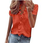 Orange Unifarbene Vintage Langärmelige Tiefer V-Ausschnitt T-Shirts mit Knopf aus Spitze für Damen Größe 3 XL Große Größen für Partys für den für den Sommer 