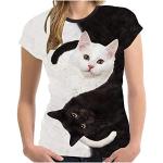 Schwarze Gepunktete Vintage Langärmelige Katzen-Shirts mit Tiermotiv mit Knopf aus Spitze für Damen Größe 6 XL Große Größen für den für den Sommer 