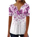 Rosa Elegante Langärmelige V-Ausschnitt T-Shirts mit Landschafts-Motiv aus Microfaser mit Kapuze für Damen Größe 4 XL für den für den Sommer 