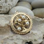 Goldene Vintage Runde Perlenanhänger aus Gelbgold mit Echte Perle für Damen 