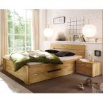 Braune Basilicana Französische Doppelbetten geölt aus Massivholz mit Schublade 200x200 