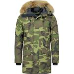 Reduzierte Grüne Camouflage Winterjacken mit Reißverschluss aus Pelz mit Kapuze für Herren Größe XL für den für den Winter 