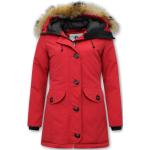 Reduzierte Rote Maxi Langjacken mit Reißverschluss aus Pelz für Damen Größe XS für den für den Winter 
