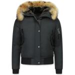 Reduzierte Schwarze Mini Jacken mit Fellkapuze mit Reißverschluss aus Pelz mit Kapuze für Damen Größe XL für den für den Winter 