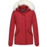Reduzierte Rote Gesteppte Mini Kurzjacken & Cropped-Jackets mit Reißverschluss aus Pelz mit Pelzkragen für Damen Größe S für den für den Winter 