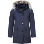 Reduzierte Blaue Maxi Winterjacken mit Reißverschluss aus Pelz für Damen Größe M für den für den Winter 