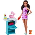 MATTEL HCD44 Barbie-Puppe und Küchen-Spielset mit Haustier und Zubehör