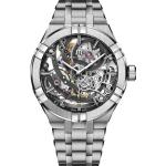 Silberne Maurice Lacroix Aikon Automatik Armbanduhren aus Edelstahl mit skelettiertem Zifferblatt mit Edelstahlarmband 