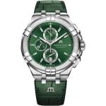 Grüne Maurice Lacroix Aikon Quarz Armbanduhren mit Chronograph-Zifferblatt mit Lederarmband 