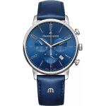 Blaue Elegante Maurice Lacroix Herrenarmbanduhren mit Chronograph-Zifferblatt mit Lederarmband 