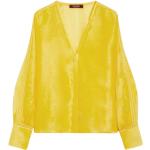 Gelbe Langärmelige Max Mara V-Ausschnitt Festliche Blusen aus Jersey für Damen Größe L 