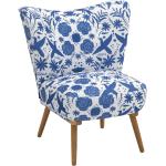 Blaue Blumenmuster Retro Max Winzer Runde Lounge Sessel aus Massivholz 
