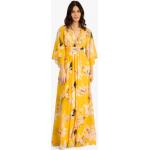Gelbe 3/4-ärmelige Apart Maxi V-Ausschnitt Sommerkleider für Damen Größe L für den für den Sommer 
