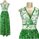 Smaragdgrüne Vintage Ärmellose Maxi V-Ausschnitt Wickelkleider aus Jersey für Damen Größe S für den für den Winter 
