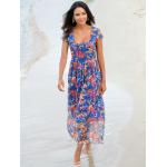 Blaue Blumenmuster Kurzärmelige Alba Moda Maxi Sommerkleider für Damen für den für den Sommer 