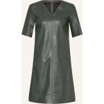 Dunkelgrüne Kurzärmelige Max Mara V-Ausschnitt Kleider A-Linie aus Kunstleder für Damen Größe S 