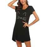 Reduzierte Schwarze Kurzärmelige Midi Damennachthemden mit Katzenmotiv Größe XXL 