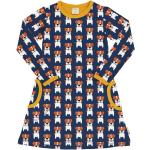 Dunkelblaue Langärmelige Maxomorra Bio Nachhaltige Kinderkleider A-Linie mit Tiermotiv aus Baumwolle für Mädchen Größe 110 