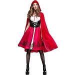 maxToonrain Rotkäppchen-Kostüm für Damen, sexy, Halloween-Kostüm, lustig, roter Samt, Umhang + Welttag des Buches, Cosplay-Kostüme für Damen (lang, XS)