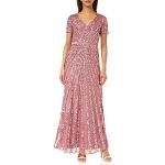 Reduzierte Rosa Elegante Maxi V-Ausschnitt Lange Abendkleider mit Pailletten mit Reißverschluss aus Tüll für Damen Größe S für Brautjungfern 