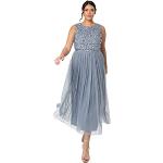 Reduzierte Blaue Elegante Langärmelige Maxi Brautkleider A-Linie mit Pailletten mit Reißverschluss aus Tüll für Damen Größe XXL für Hochzeitsgäste 