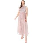 Pinke Elegante Langärmelige Maxi Lange Abendkleider mit Reißverschluss aus Tüll für Damen Übergrößen für Hochzeitsgäste 