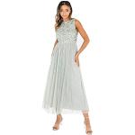 Reduzierte Grüne Elegante Langärmelige Maxi Lange Abendkleider mit Pailletten mit Reißverschluss aus Tüll für Damen Übergrößen 