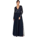 Reduzierte Marineblaue Elegante Langärmelige Maxi Lange Abendkleider mit Reißverschluss aus Tüll für Damen Übergrößen 